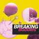 Visual zur Ausstellung Breaking Bubbles mit von Stecknadeln zerplatzten pinken Blasen vor gelbem Hintergrund